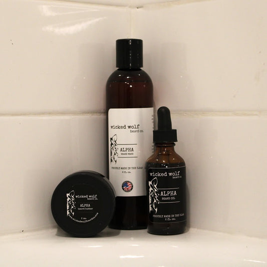 Wicked Wolf Pack complete beard care kit with beard wash beard oil and beard butter